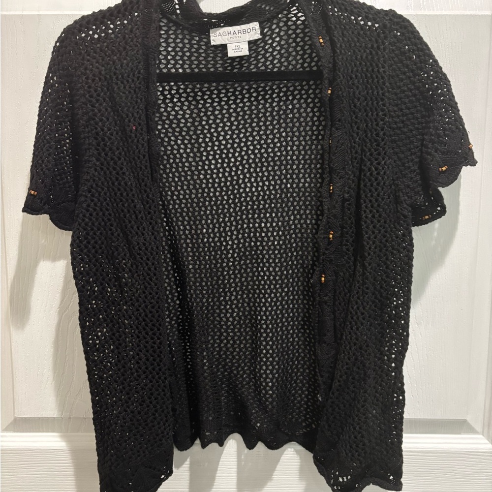 AGB Elegant Black Open-Knit Cardigan